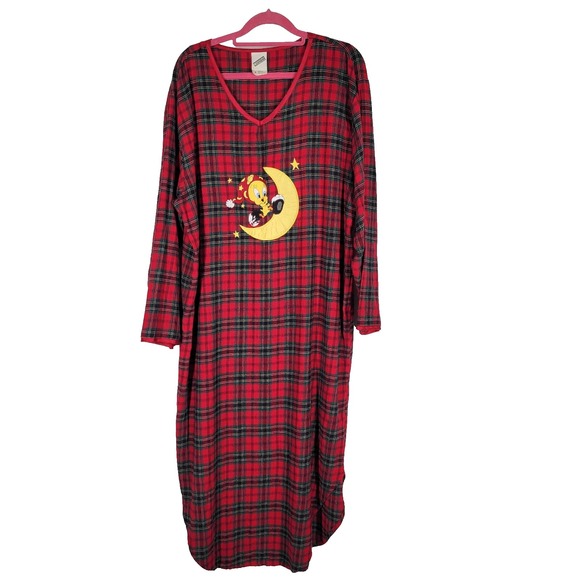 Warner Bros. Other - Vintage 1999 Warner Bros Looney Tweety  Flannel Plaid Sleep Pajama Dress‎ MED
